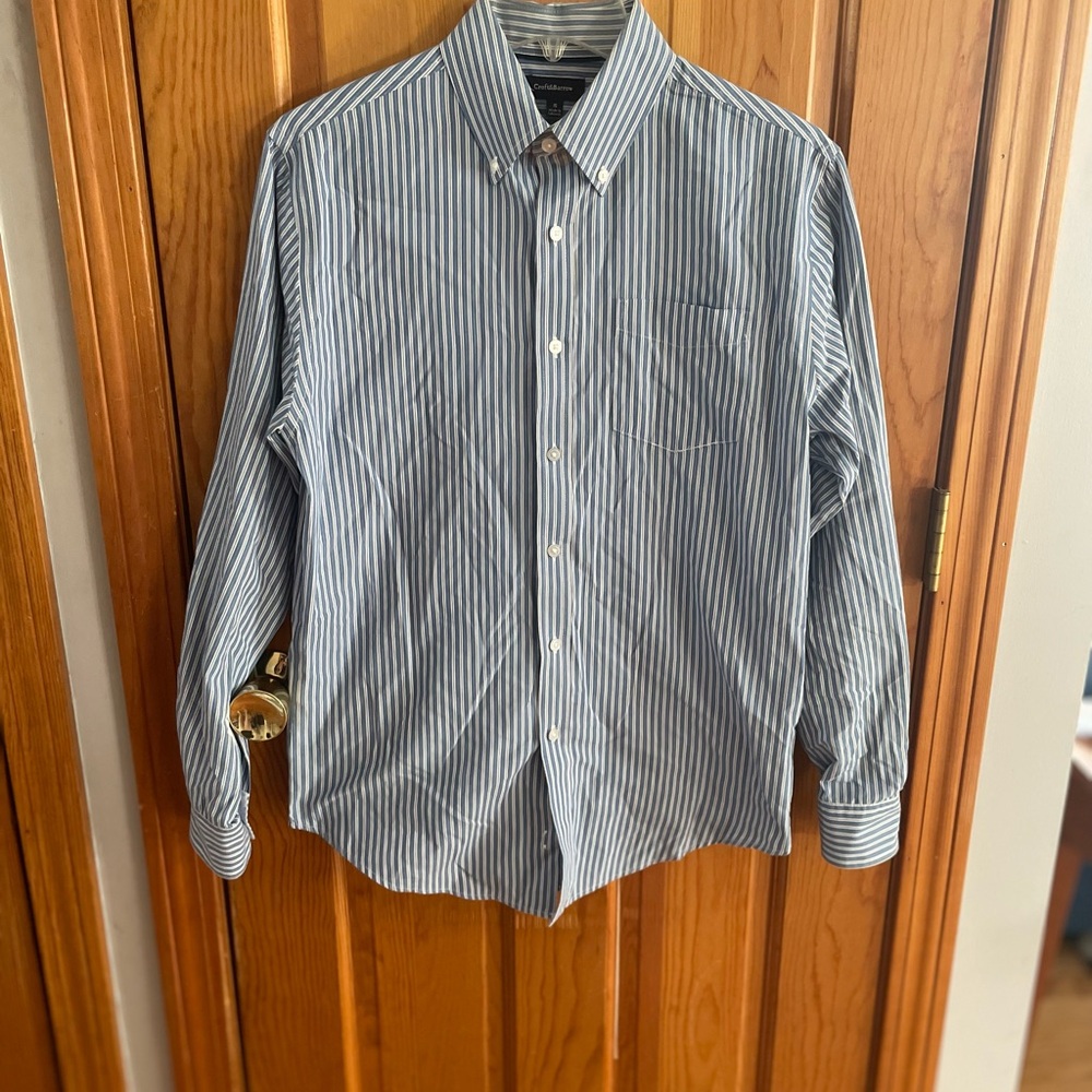 Croft and Barrow Navy and White Striped Button Down Shirt